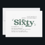 Invitación Moderno retro sage verde mínimo cumpleaños 60<br><div class="desc">60.º cumpleaños invitan a diseño moderno minimalista de tipografía retro simple verde y blanco</div>