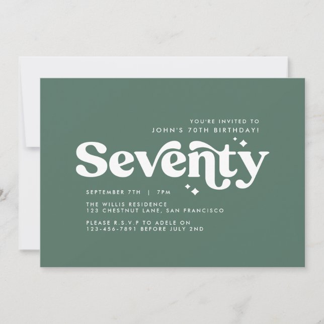 Invitación Moderno retro sage verde mínimo cumpleaños 70 (Anverso)