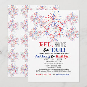 Invitación Moderno Rojo Blanco & Por Nacer 4 de Julio Baby Sh