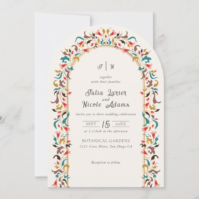 Invitación Moderno Romántico Elegante Boda Floral de Wreath (Anverso)