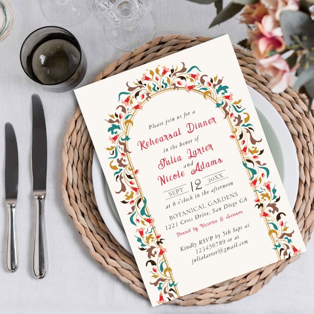 Invitación Moderno Romántico Elegante Ensayo Floral Cena (Subido por el creador)
