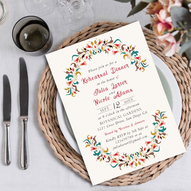 Invitación Moderno Romántico Elegante Ensayo Floral Cena (Subido por el creador)