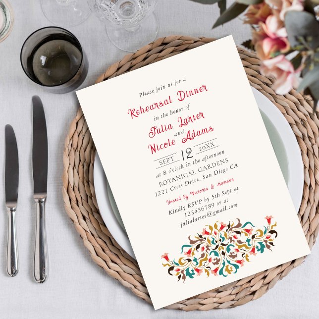Invitación Moderno Romántico Elegante Ensayo Floral Cena (Subido por el creador)