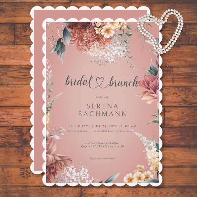 Invitación Moderno Romántico Jardín Floral Bridal Brunch (Modern Romantic Garden Floral Bridal Brunch Invitation)