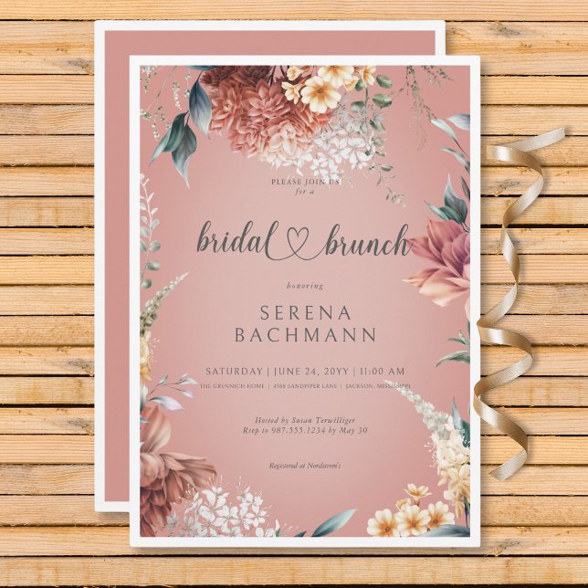 Invitación Moderno Romántico Jardín Floral Bridal Brunch (Modern Romantic Garden Floral Bridal Brunch Invitation)