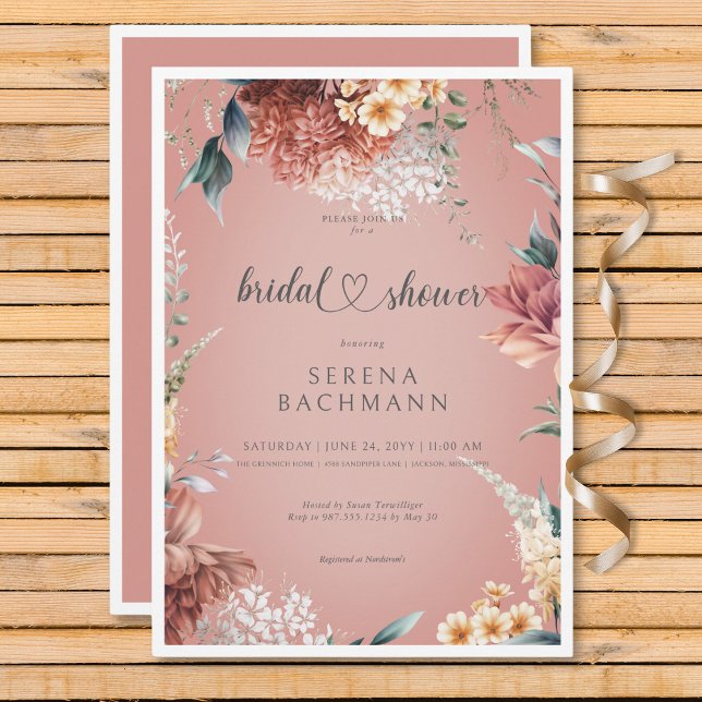 Invitación Moderno Romántico Jardín Floral Bridal Ducha (Modern Romantic Garden Floral Bridal Shower Invitation)