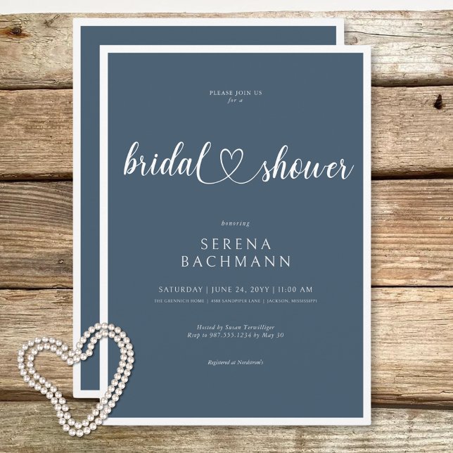 Invitación Moderno Romántico Minimal Blue Bridal Shower (Modern Romantic Minimal Blue Bridal Shower Invitation)