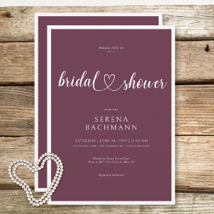 Invitación Moderno Romántico Minimal Burgundy Bridal Shower