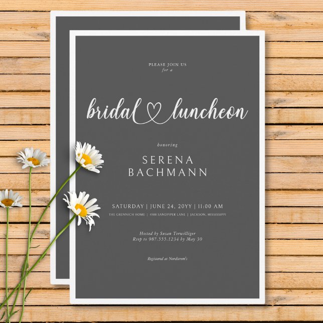 Invitación Moderno Romántico Minimal Gray Bridal Luncheon (Modern Romantic Minimal Gray Bridal Luncheon Invitation)
