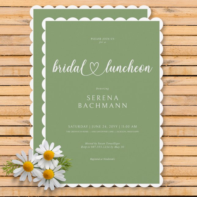 Invitación Moderno Romántico Minimal Sage Green Bridal Lunche (Modern Romantic Minimal Sage Green Bridal Luncheon Invitation)