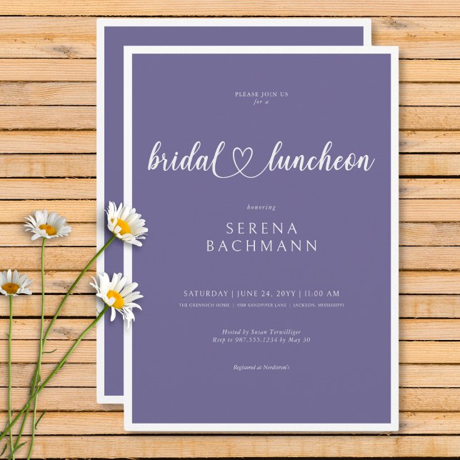 Invitación Moderno Romántico Mínimo Lavanda Nodal Luncheon (Modern Romantic Minimal Lavender Bridal Luncheon Invitation)