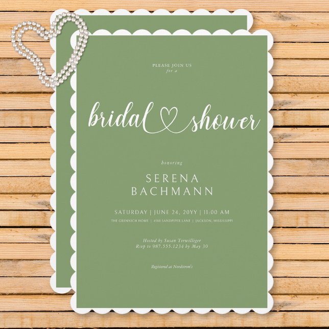 Invitación Moderno Romántico Mínimo Sage Green Bridal Shower (Modern Romantic Minimal Sage Green Bridal Shower Invitation)