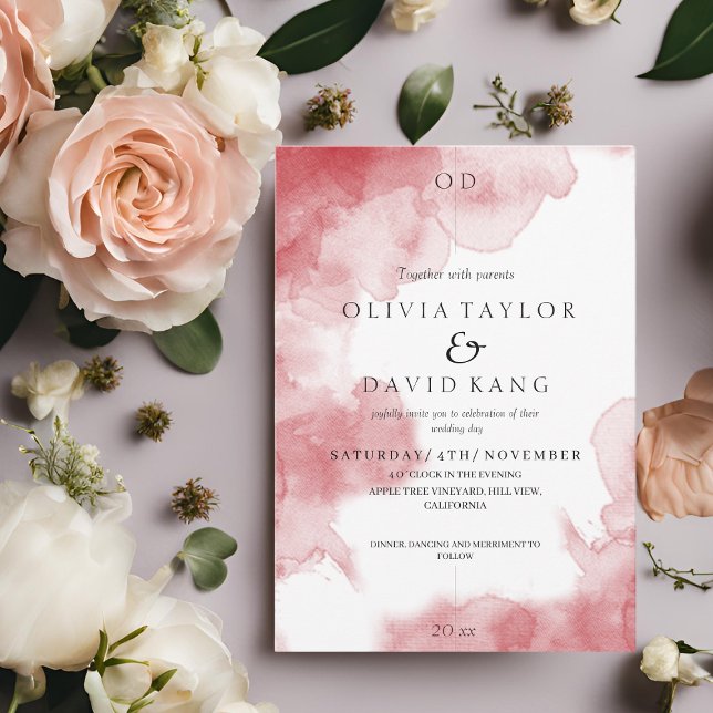 Invitación Moderno Romántico suave acuarela Borgoña Boda (Subido por el creador)