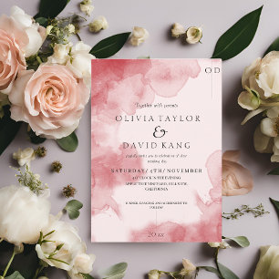 Invitación Moderno Romántico suave color de agua rojo Boda