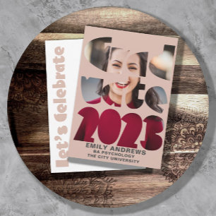 Invitación Moderno Rosa de Oro de la Foto de Graduación