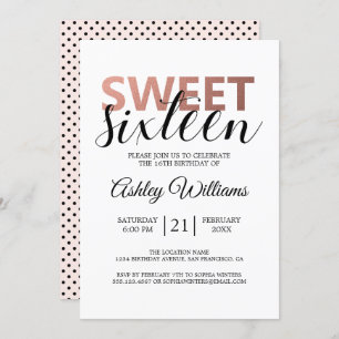 Invitación Moderno Rosa Dorado Elegante Dulce 16