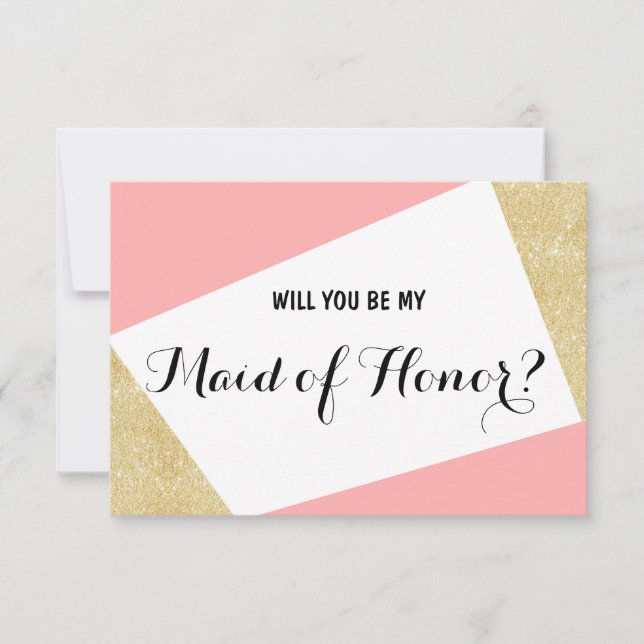 Invitación Moderno rosa dorado ¿Serás mi empleada de honor? (Anverso)
