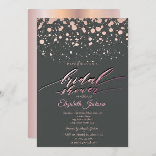 Invitación Moderno Rosa Dots Gold Ducha Gris Bridal