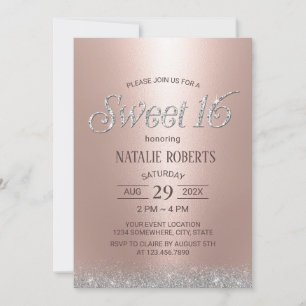 Invitación Moderno Rosa Gold Purpurina de lujo dulce 16 cumpl