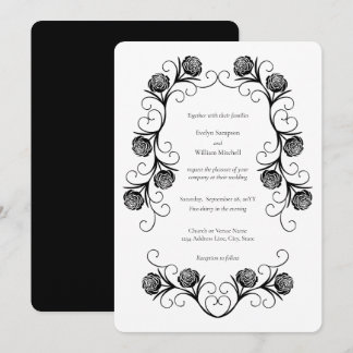 Invitación Moderno Rosa gótico Swirls Boda negro y blanco