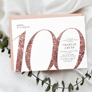 Invitación Moderno rosa minimalista purpurina de oro 100 cump