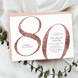 Invitación Moderno rosa minimalista purpurina de oro 80 años