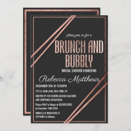 Invitación Moderno Rosa Negro Dorado Moda Brunch Linear Bubbl