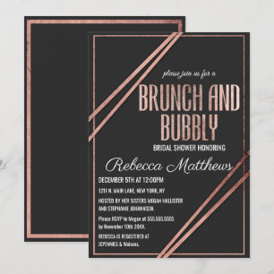 Invitación Moderno Rosa Negro Dorado Moda Brunch Linear Bubbl