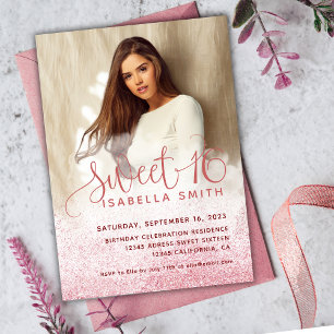 Invitación Moderno rosa   oro purpurina moda foto dulce 16