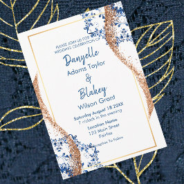 Invitación Moderno Rosa Purpurina de oro Blue Lace Mandala Bo