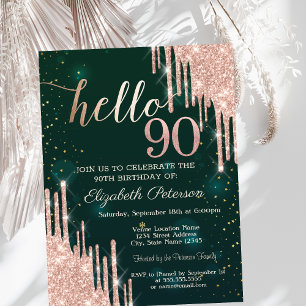Invitación Moderno Rosa Purpurina de Oro delata Green 90th Bi