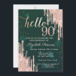 Invitación Moderno Rosa Purpurina de Oro delata Green 90th Bi<br><div class="desc">Moderna,  moda y glamurosa,  con goteos purpurinas sobre un fondo verde.</div>