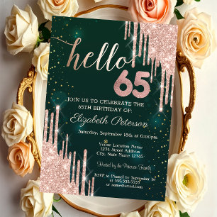 Invitación Moderno Rosa Purpurina de Oro Drips Green 65th Cum