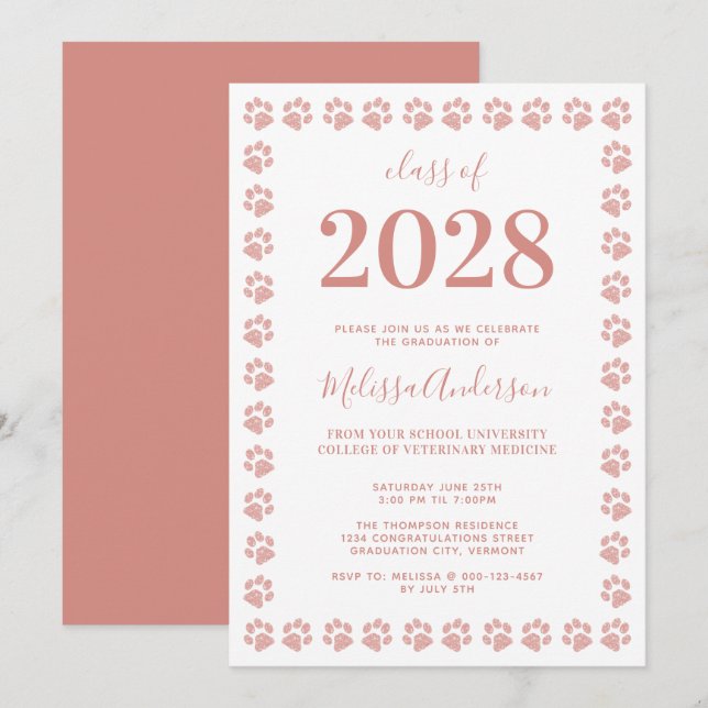 Invitación Moderno Rosa Purpurina de oro Impresiones Graduaci (Anverso / Reverso)