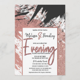 Invitación Moderno Rosa Purpurina de oro Noche de pincel negr