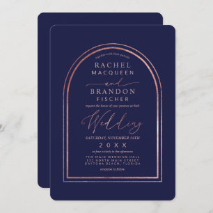 Invitación Moderno Rosa simple  de oro Boda de arco azul de l