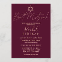 Moderno Rosa simple oro Borgoña rojo Bat Mitzvah