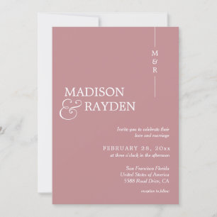 Invitación Moderno Rosa simple y polvoriento Monograma Boda f