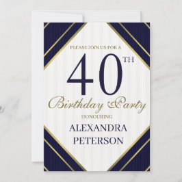 Invitación Moderno Royal Blue White And Gold Stripes Cumpleañ