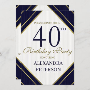 Invitación Moderno Royal Blue White And Gold Stripes Cumpleañ