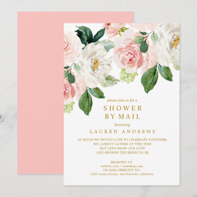 Invitación Moderno Rubor Bouquet cancelado ducha Boda de oro (Anverso / Reverso)
