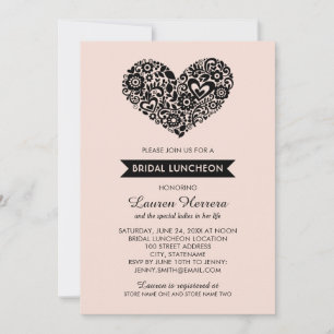 Invitación Moderno Rubor Floral rosa Corazón de novia Luncheo