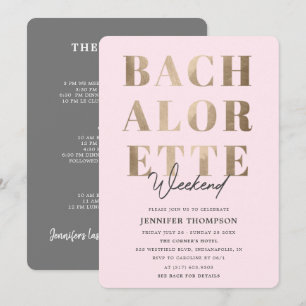 Invitación Moderno Rubor & Gold Bachelorette Weekend