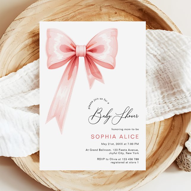 Invitación Moderno Rubor Pink Coquette Bow Baby Shower (Subido por el creador)