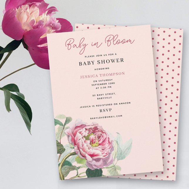 Invitación Moderno Rubor Pink Floral Baby en Bloom Baby Showe (Modern Blush Pink Floral Baby in Bloom Baby Shower Invitation)