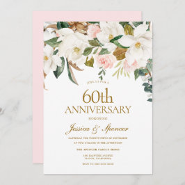 Invitación Moderno Rubor White Floral 60º aniversario Boda