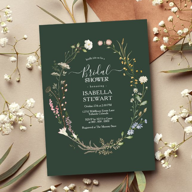 Invitación Moderno Rustic Dartic Green Wildflower Bridal Show (Subido por el creador)