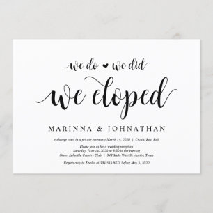 Invitación Moderno Rústico, Letra Negra, Huida de Boda