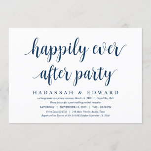 Invitación Moderno Rústico Lindo Azul Marino, Boda Huida