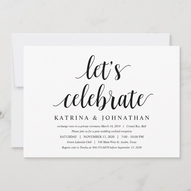 Invitación Moderno Rústico Lindo Guión Negro, Boda Huida (Anverso)